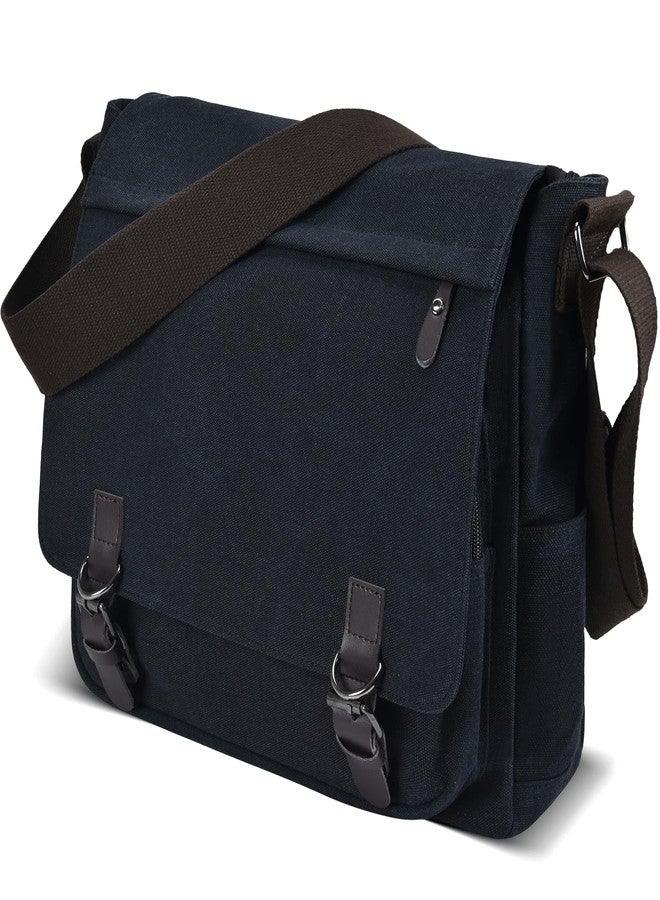 CAAORDKSO Vintage Canvas Satchel Messenger Bag for Men Women, Travel Shoulder bag Crossbody bag 14" Laptop Bags Bookbag Satchel Bag for Travel Daily Business Work (Black) - Image 1
