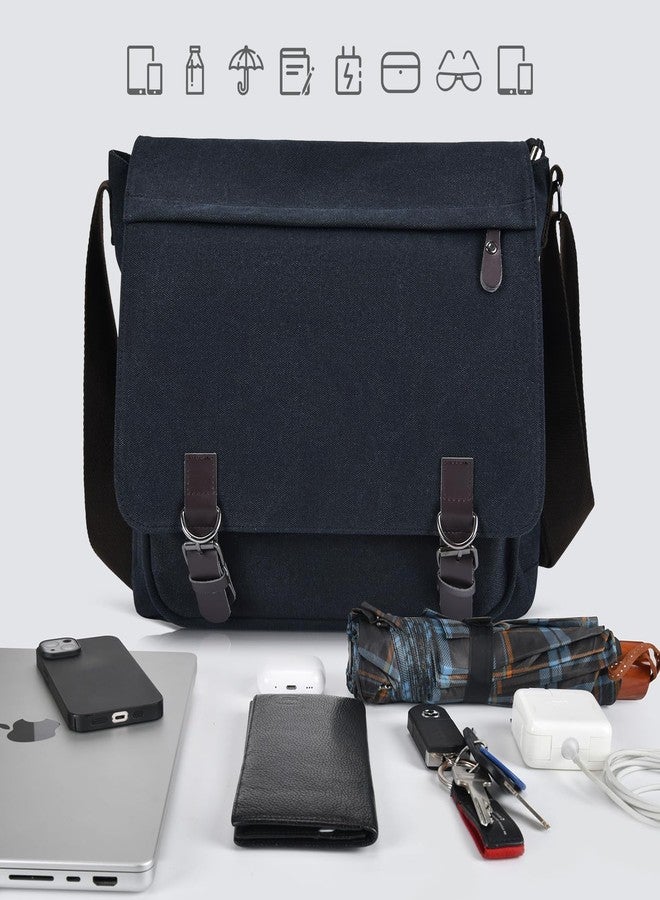 CAAORDKSO Vintage Canvas Satchel Messenger Bag for Men Women, Travel Shoulder bag Crossbody bag 14" Laptop Bags Bookbag Satchel Bag for Travel Daily Business Work (Black) - Image 5