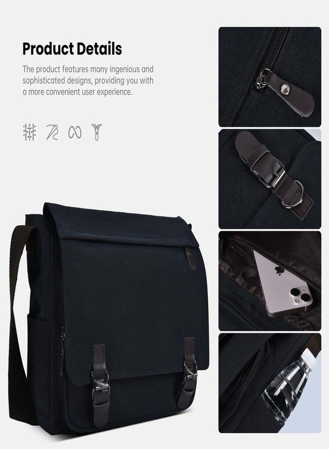 CAAORDKSO Vintage Canvas Satchel Messenger Bag for Men Women, Travel Shoulder bag Crossbody bag 14" Laptop Bags Bookbag Satchel Bag for Travel Daily Business Work (Black) - Image 4
