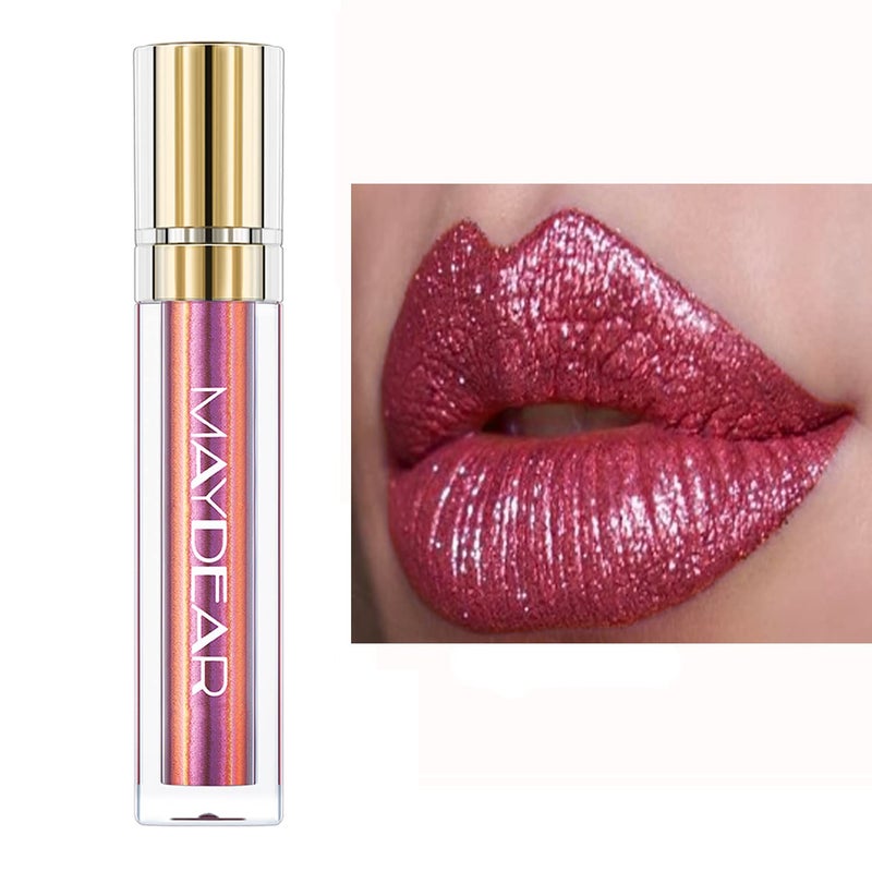Maydear Chameleon Lipstick, High Pigmented Pink Metallic Shine Lip Gloss, Full-Coverage Multichrome Long Lasting Rainbow Lip Makeup, Golden Fuchsia (06) - Image 1