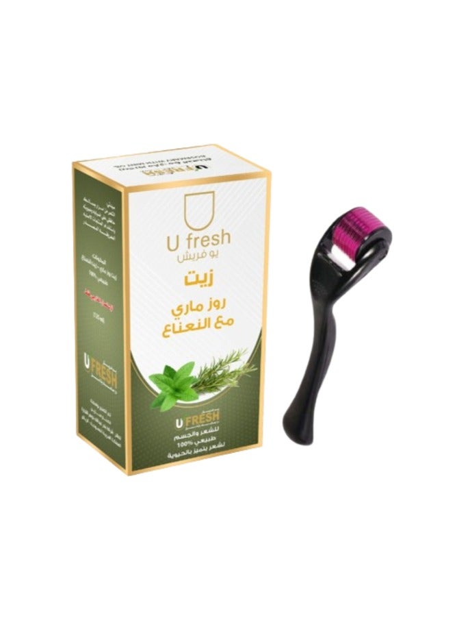 يو فريش زيت الروزماري والنعناع وتقوية فروة الرأس والشعر والجسم 125 مل + رولر لعلاج تجاعيد الوجه وتساقط الشعر 