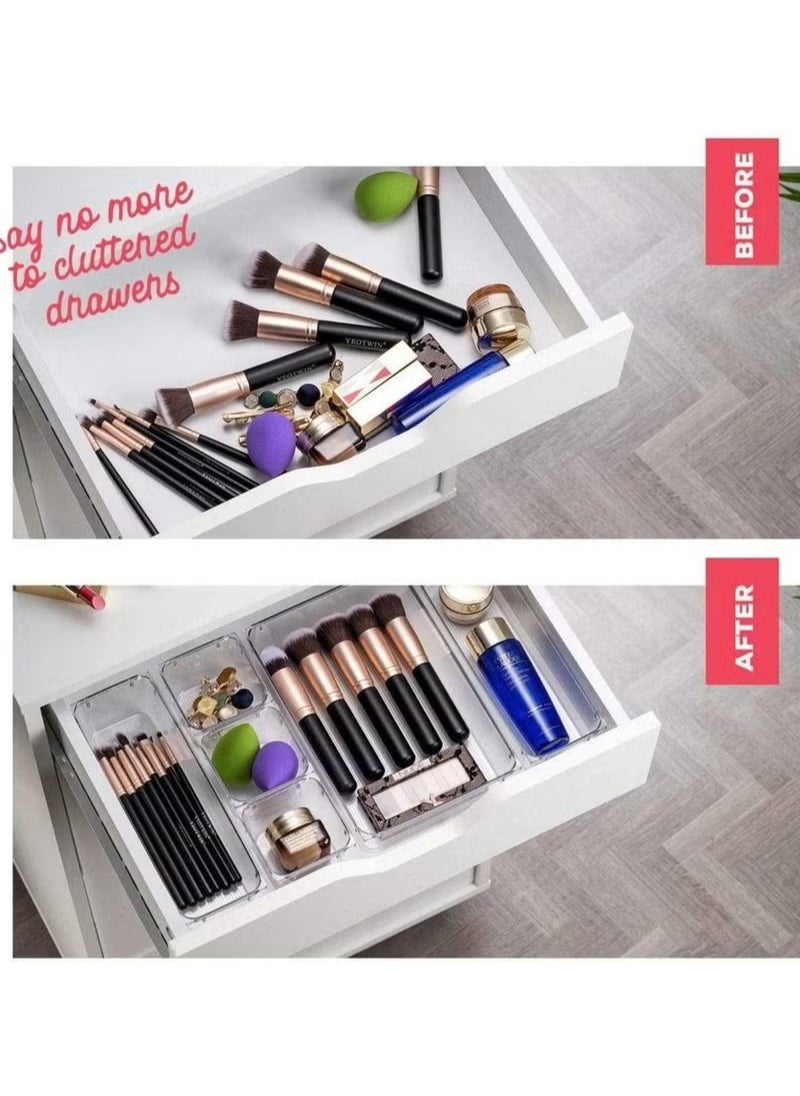 Haidue - 25 piece Clear Plastic Drawer Organizer Tray, Drawer Dividers Storage Bins For Bathroom, Vanity & Accessories Storage, Small & Large Plastic Containers For Makeup, Kitchen & Utensils. - Image 1