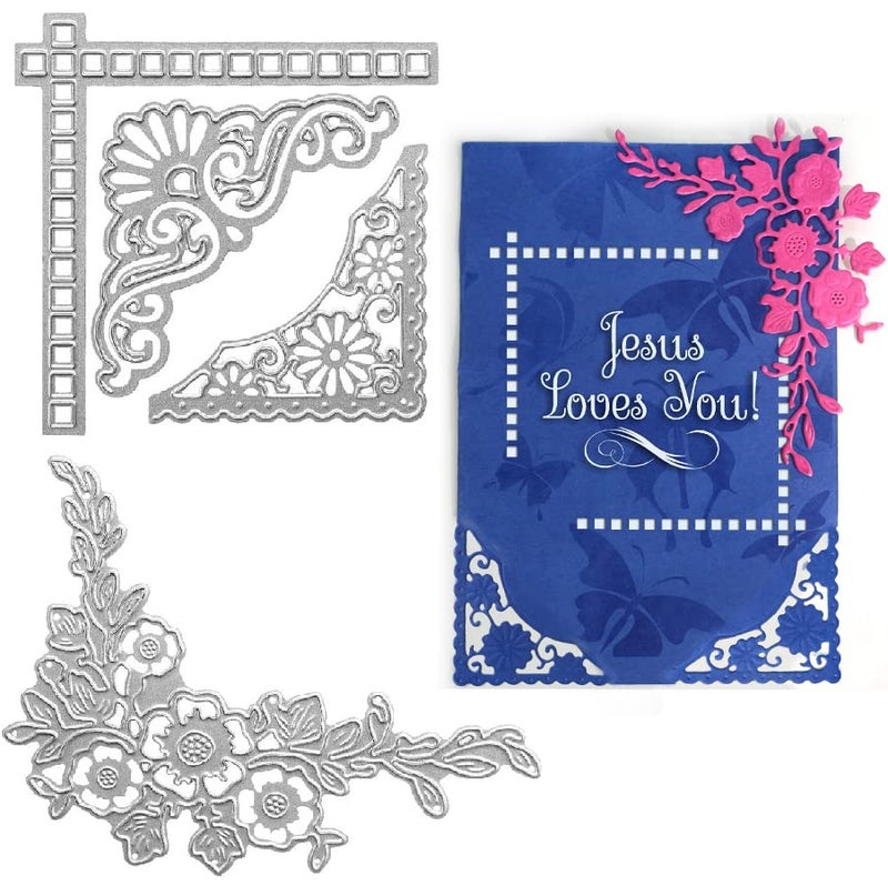 ABTOLS Metal Greeting Card Decoration Corner Lace Cutting DiesCorner Flowers Die Cuts Embossing Stencils Template Mould for Card Scrapbooking and DIY Craft Album Paper Card Decor