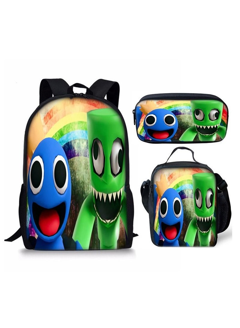 Y&D 3-Piece Rainbow Friends 3D Print Insulated Lunch Backpack Set Multicolour - Image 1