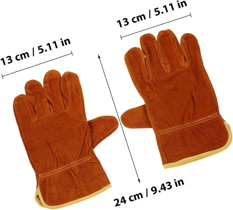 Heat Resistant Cowhide Leather Welding Gloves 2Pcs Multipurpose Protective Safety Work - Image 3