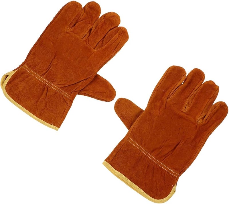 Heat Resistant Cowhide Leather Welding Gloves 2Pcs Multipurpose Protective Safety Work - Image 1