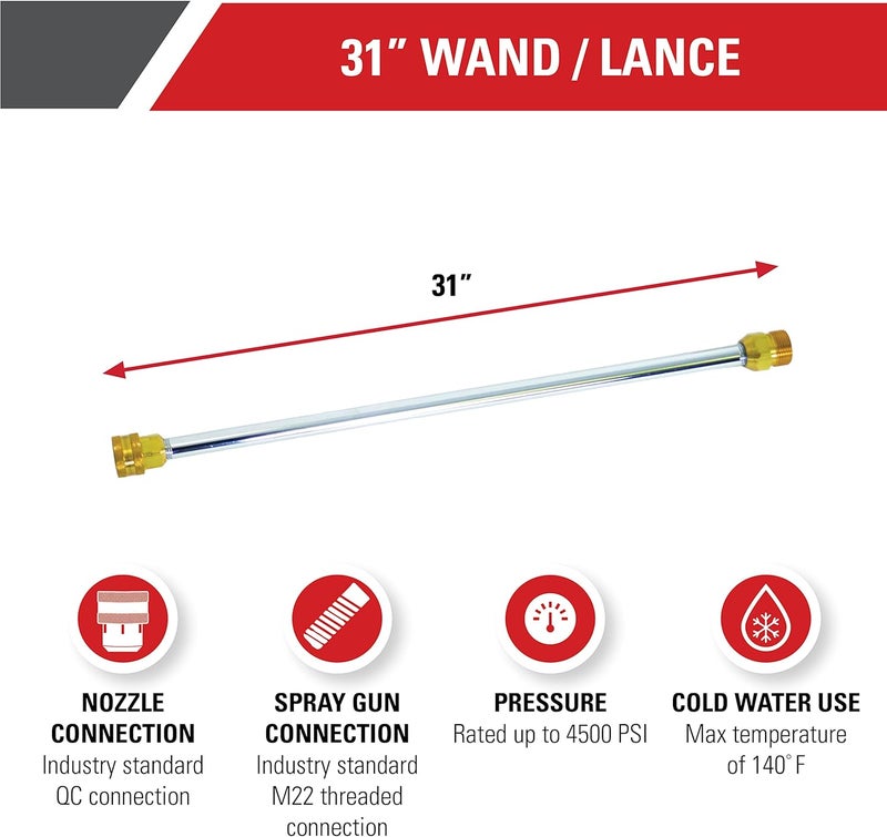 Simpson Cleaning 80479 Universal 31-Inch Pressure Washer Wand for Cold Water Use up to 4500 PSI, Silver - Image 2