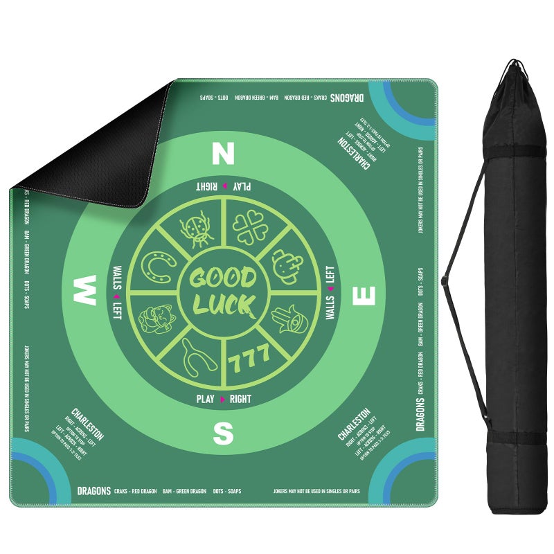 QUEENLINK Mahjong Mat for Table with Carrying Bag 324 x 324 NonSlip Neoprene Mahjong Mat with Rules NoiseReducing Gaming Mat for Mahjong Poker Cards Board and Tile Games Green - Image 3