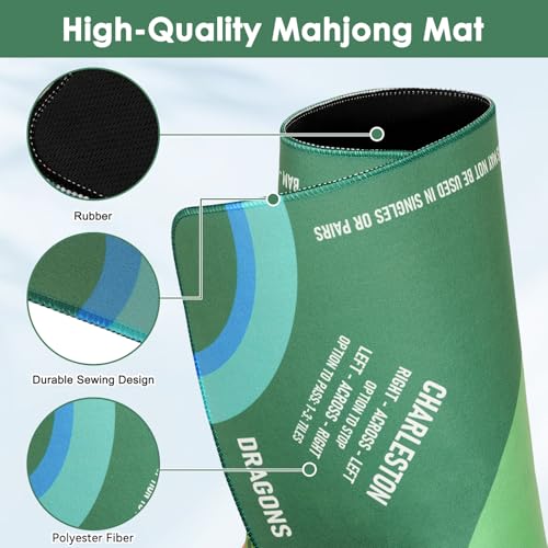 QUEENLINK Mahjong Mat for Table with Carrying Bag 324 x 324 NonSlip Neoprene Mahjong Mat with Rules NoiseReducing Gaming Mat for Mahjong Poker Cards Board and Tile Games Green - Image 5