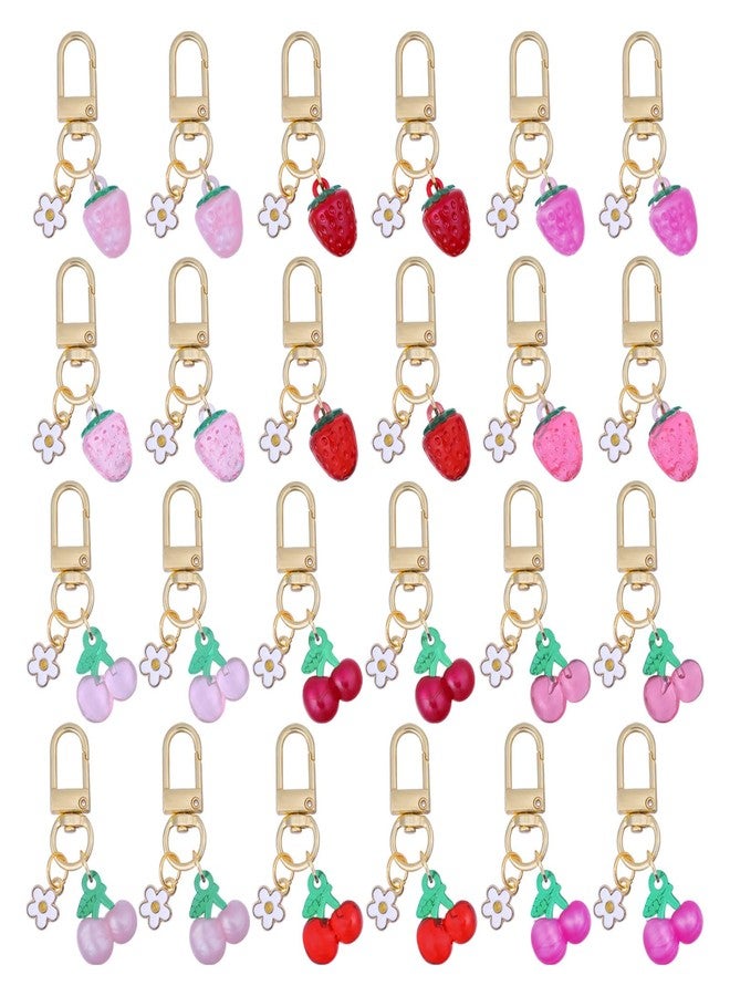 FREEBLOSS 24Pcs Jelly Keychains Pretty Keychains for Women Cherry&Strawberry Key Ring Pendant Purse Accessories Charms Handbag Charms for Earphone Case Decoration - Image 1