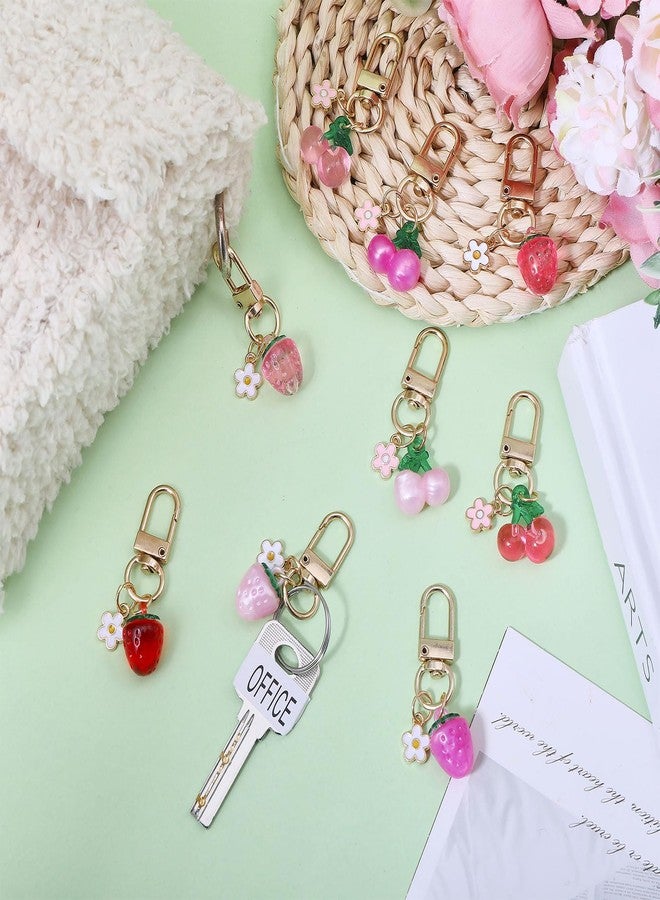 FREEBLOSS 24Pcs Jelly Keychains Pretty Keychains for Women Cherry&Strawberry Key Ring Pendant Purse Accessories Charms Handbag Charms for Earphone Case Decoration - Image 5