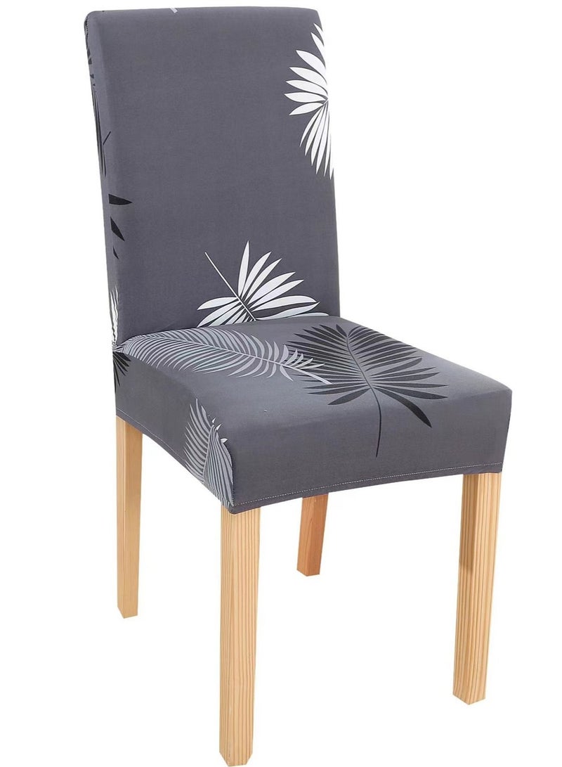 Kutis غطاء كرسي طعام من 8 قطع بنمط ريشة قابل للتمدد من ألياف البوليستر باللون الرمادي/ الأسود/ الأبيض - Image 3