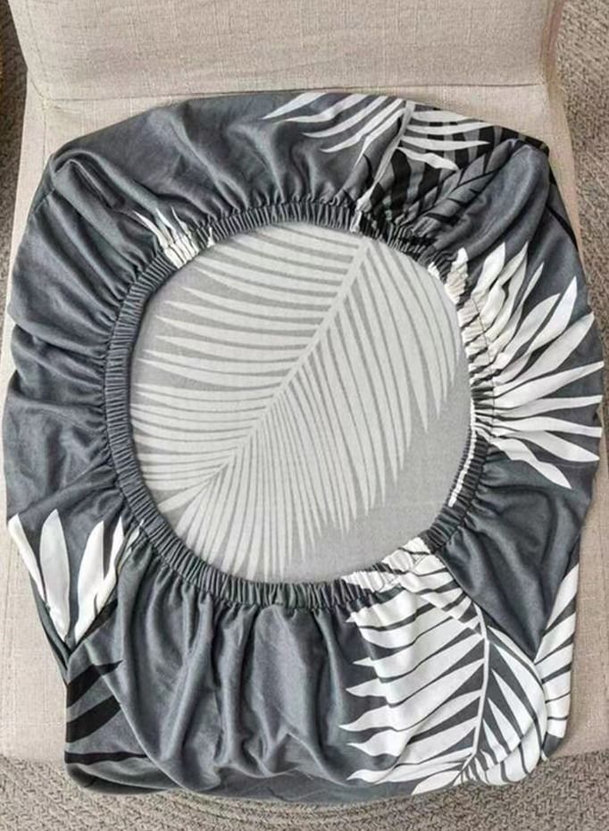 Kutis غطاء كرسي طعام من 8 قطع بنمط ريشة قابل للتمدد من ألياف البوليستر باللون الرمادي/ الأسود/ الأبيض - Image 5