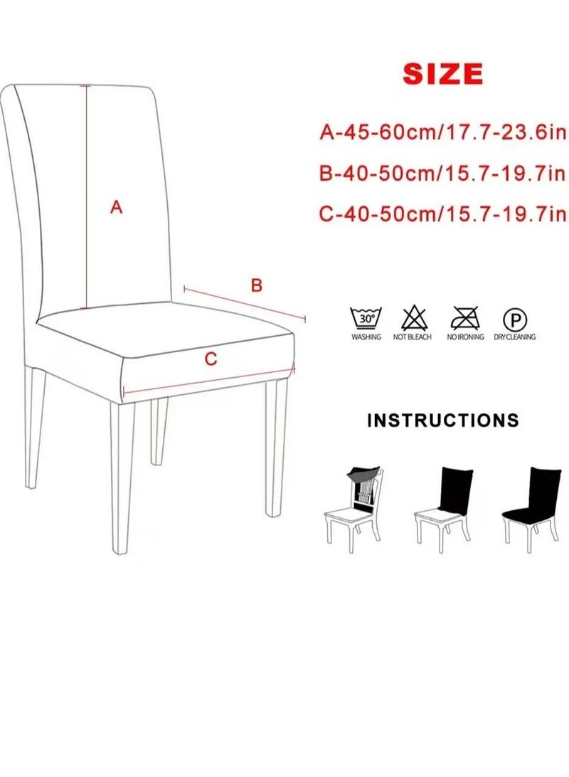 Kutis غطاء كرسي طعام من 8 قطع بنمط ريشة قابل للتمدد من ألياف البوليستر باللون الرمادي/ الأسود/ الأبيض - Image 4