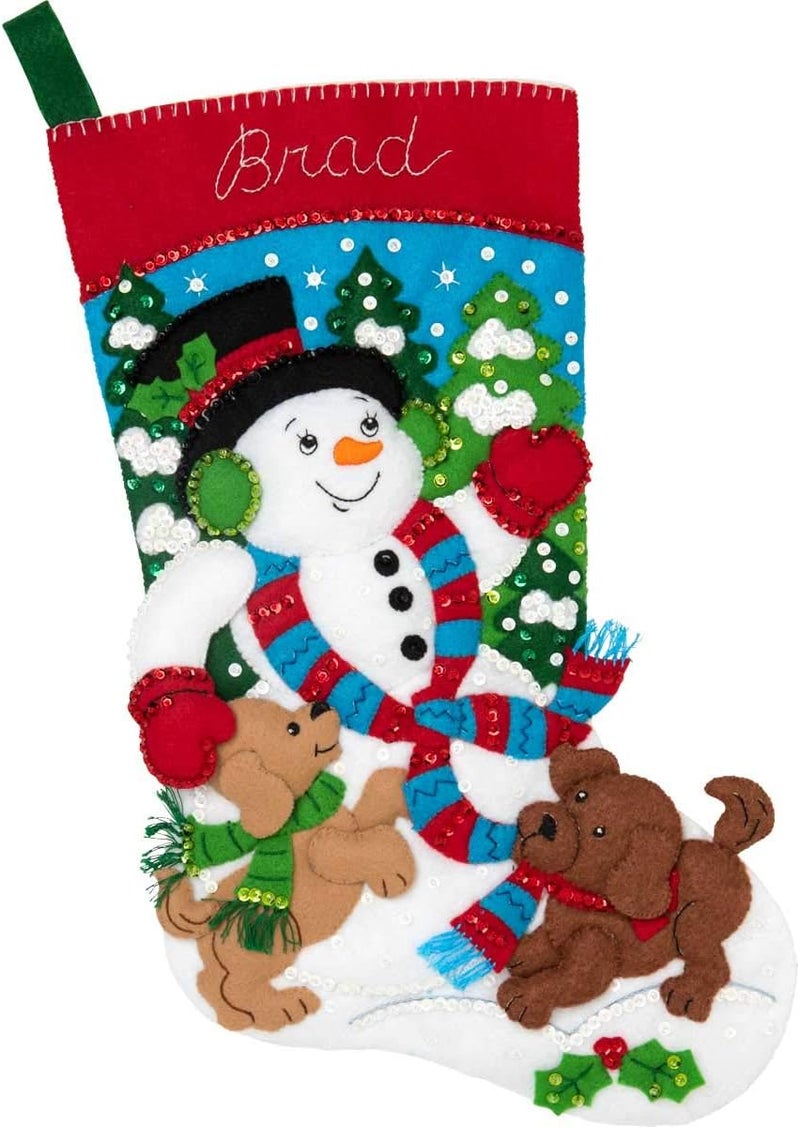Bucilla Felt Applique Christmas Stocking Kit, 18", Snowman and Puppies - Image 2