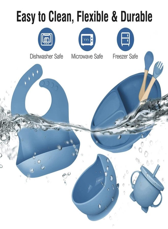 TRIVYOM Baby Feeding Set, 6 Pcs, BPA-Free Baby & Toddler Feeding Kit with, Suction Plates & Bowls Set, Self-Feeding Baby Spoons, Toddler Plates for Baby Utensils 6-12 Months,Tableware Set (Blue) - Image 4