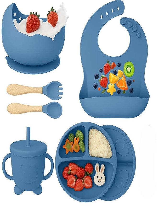 TRIVYOM Baby Feeding Set, 6 Pcs, BPA-Free Baby & Toddler Feeding Kit with, Suction Plates & Bowls Set, Self-Feeding Baby Spoons, Toddler Plates for Baby Utensils 6-12 Months,Tableware Set (Blue) - Image 1