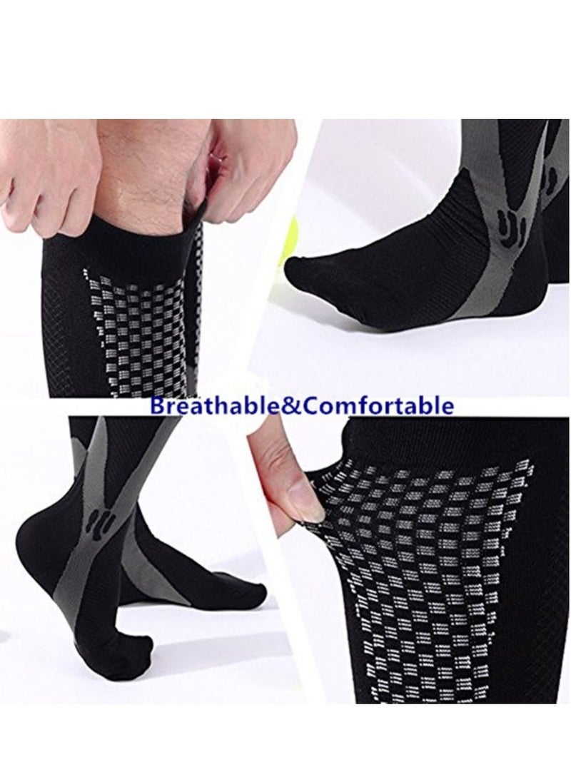 SYOSI 3 Pairs of Sports Compression Socks, 20-30 mmhg Men's and Women's Running and Cycling Socks, Calf-length Sports Compression Gear Sleeve (Black+White+Blue, XL)  - Image 4