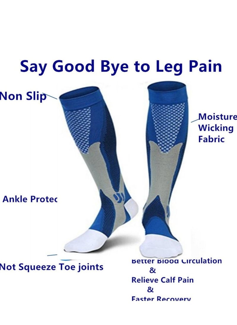 SYOSI 3 Pairs of Sports Compression Socks, 20-30 mmhg Men's and Women's Running and Cycling Socks, Calf-length Sports Compression Gear Sleeve (Black+White+Blue, XL)  - Image 2