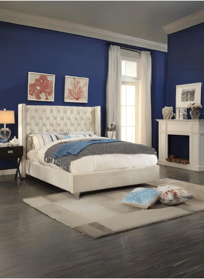 Bed and Mattress Zone Mariah Queen Tufted Upholstered Bed 200x150 Queen Size Beige Color 