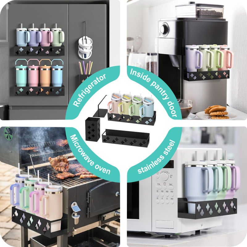 Linidcoud Magnetic Water Bottle Organizer for Fridge, Magnetic Cup Holder for Stanley 30 40 Oz with Tumbler Lid & Straw Organizer, 8 Tumblers Kitchen Storage Rack for Stanley Cup Accessories, Space-Saving - Image 4