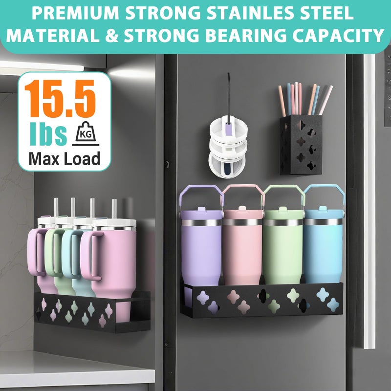 Linidcoud Magnetic Water Bottle Organizer for Fridge, Magnetic Cup Holder for Stanley 30 40 Oz with Tumbler Lid & Straw Organizer, 8 Tumblers Kitchen Storage Rack for Stanley Cup Accessories, Space-Saving - Image 5