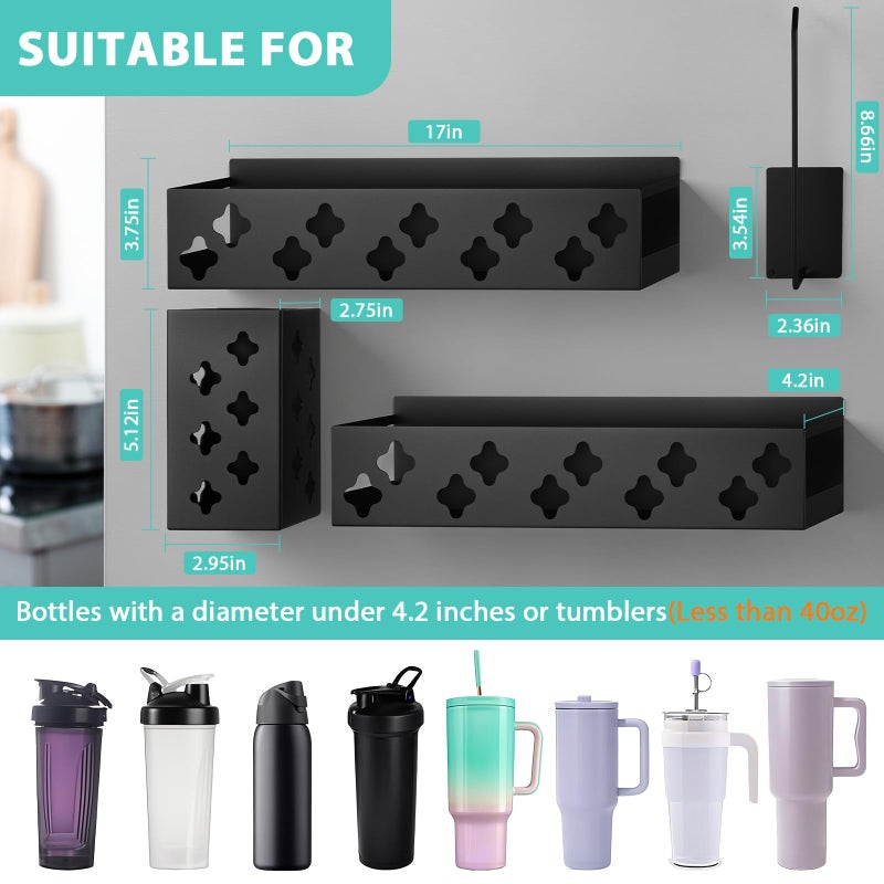 Linidcoud Magnetic Water Bottle Organizer for Fridge, Magnetic Cup Holder for Stanley 30 40 Oz with Tumbler Lid & Straw Organizer, 8 Tumblers Kitchen Storage Rack for Stanley Cup Accessories, Space-Saving - Image 2