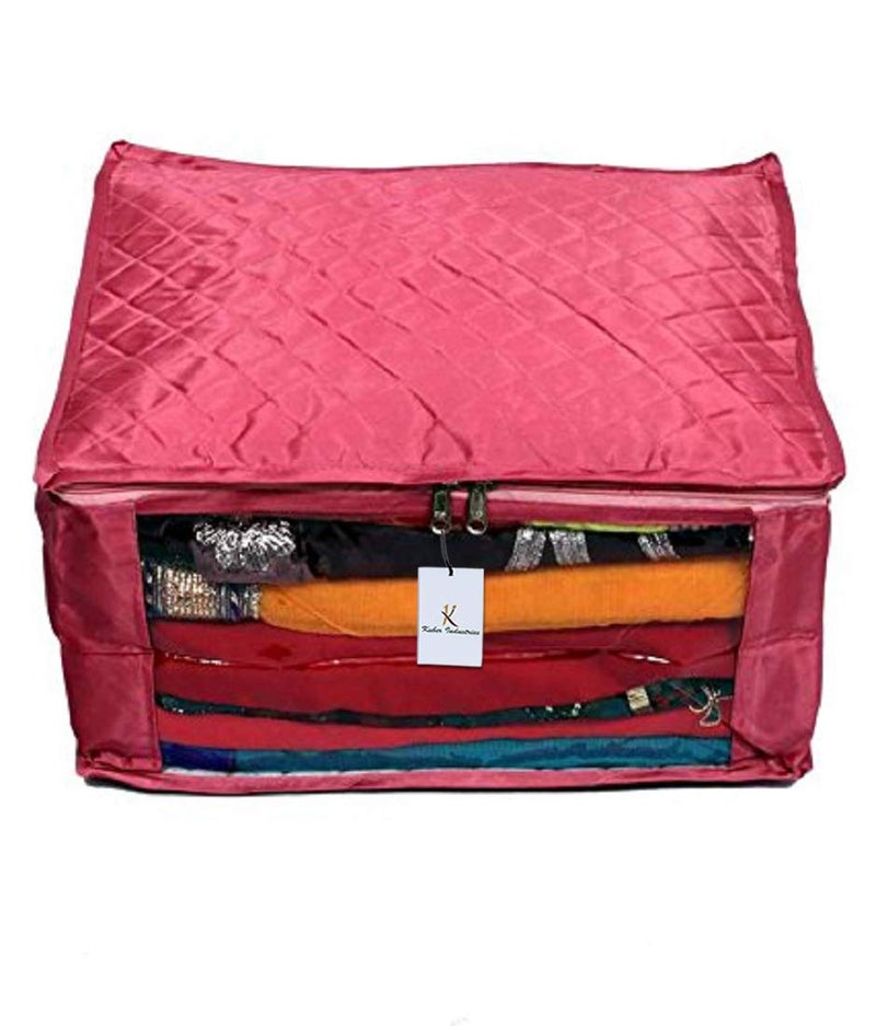 Kuber Industries 2 Piece 3 Layered Quilted Satin Saree Cover Set, Maroon (KUBC64) - Image 2