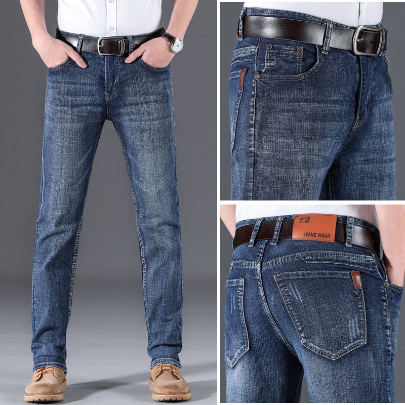 2025 New Mens Jeans Spring and Autumn Loose Straight Trousers Youth Popular Casual Stretch Boys Pants 816-1#Blue 
