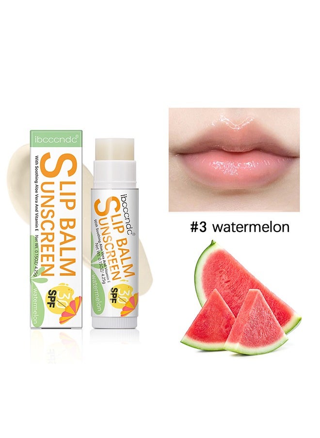آي بي سي سي سي أن دي سي - SPF 30 مرطب شفاه واقي من الشمس ، بلسم شفاه بتركيبة البطيخ SPF 30 بلسم شفاه واقية من الشمس بالصبار وفيتامين E مرطب طوال اليوم مرطب للشفاه الواقية من الشمس يرطب الشفاه الجافة المتشققة نباتي وخالي من القسوة بلسم واسع الطيف للعناية بالشفاه UVA / UVB - Image 1
