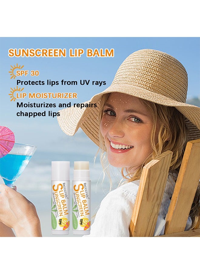 آي بي سي سي سي أن دي سي - SPF 30 مرطب شفاه واقي من الشمس ، بلسم شفاه بتركيبة البطيخ SPF 30 بلسم شفاه واقية من الشمس بالصبار وفيتامين E مرطب طوال اليوم مرطب للشفاه الواقية من الشمس يرطب الشفاه الجافة المتشققة نباتي وخالي من القسوة بلسم واسع الطيف للعناية بالشفاه UVA / UVB - Image 1