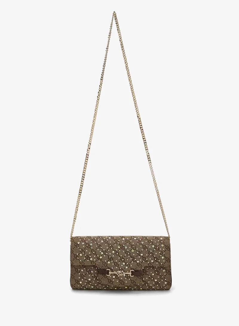 Celeste Monogram Diamante Embellished Crossbody Bag With Chain Strap Ramadan Collections