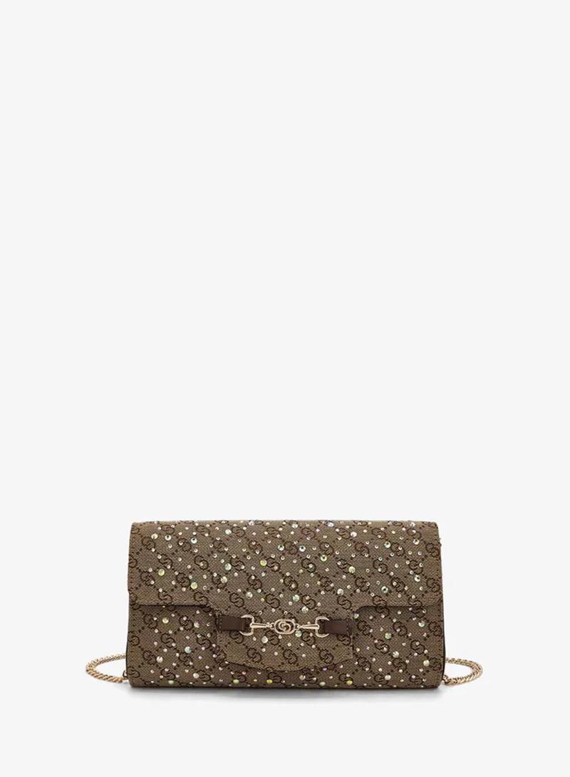 Celeste Monogram Diamante Embellished Crossbody Bag With Chain Strap Ramadan Collections