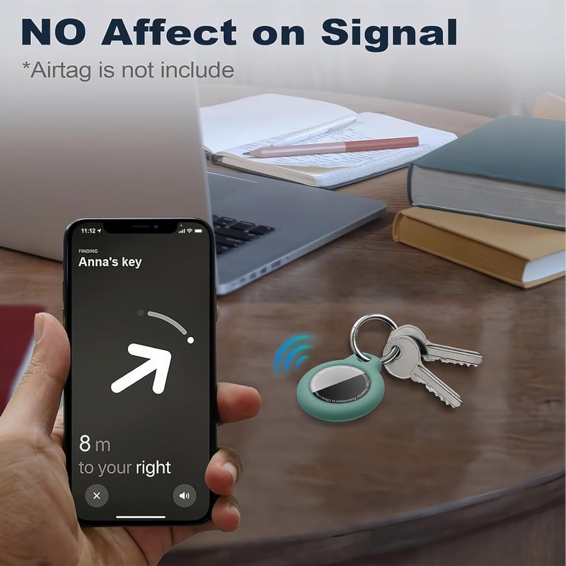 [2 حزمة] لحامل Airtag مع سلسلة مفاتيح، غطاء GPS مقاوم للصدمات ومقاوم للخدش لـ Air Tags، ملحقات Airtags لحالات تتبع GPS للحقائب، أسود+أخضر صنوبري - Image 3