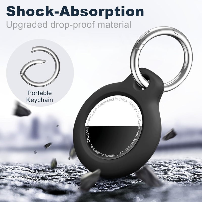 [2 حزمة] لحامل Airtag مع سلسلة مفاتيح، غطاء GPS مقاوم للصدمات ومقاوم للخدش لـ Air Tags، ملحقات Airtags لحالات تتبع GPS للحقائب، أسود+أخضر صنوبري - Image 5