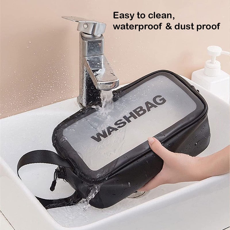 TAGUDA Pvc Cosmetic Toiletry Makeup Vanity Shaving Household Grooming Travel Storage Organizer Bags Pouch Kit Pack For Unisex Girls Travel (Black, 21 Cm) - Image 3