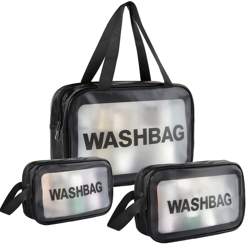 TAGUDA Pvc Cosmetic Toiletry Makeup Vanity Shaving Household Grooming Travel Storage Organizer Bags Pouch Kit Pack For Unisex Girls Travel (Black, 21 Cm) - Image 1