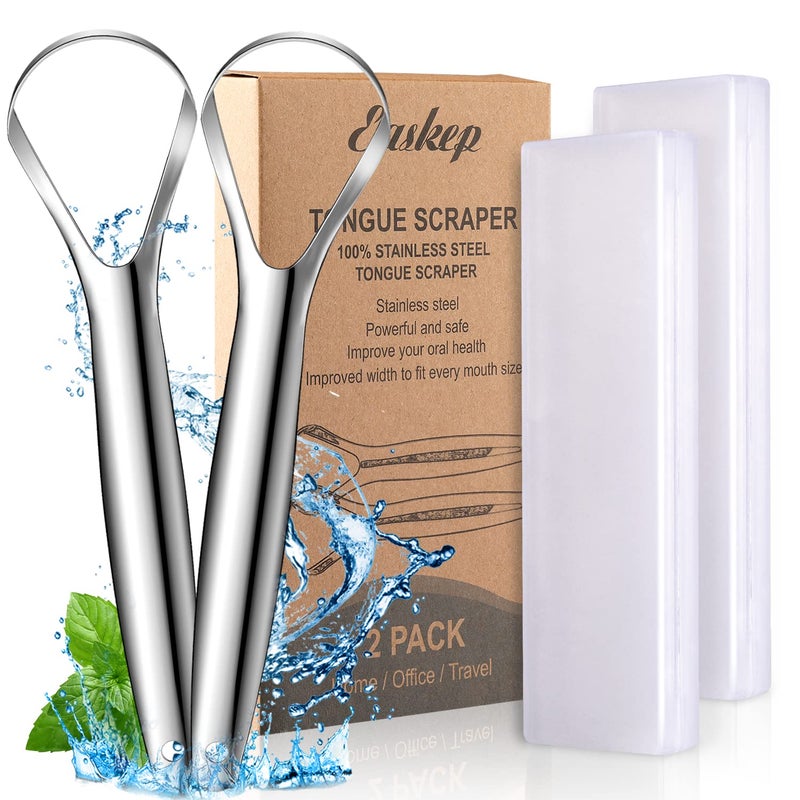 Easkep Tongue Scraper (2 Pack), Wide-head Tongue Cleaner with Nice Carrying Box, Easkep 100% Stainless Steel Tongue Scrapers Cleaners, for Men, Women, Adults, Kids - Image 1