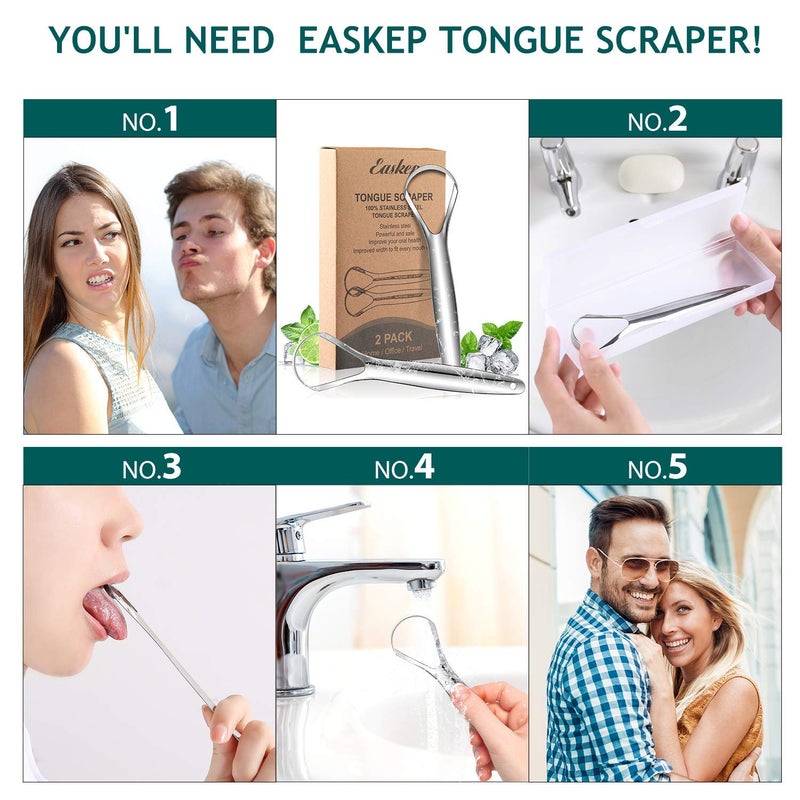 Easkep Tongue Scraper (2 Pack), Wide-head Tongue Cleaner with Nice Carrying Box, Easkep 100% Stainless Steel Tongue Scrapers Cleaners, for Men, Women, Adults, Kids - Image 5
