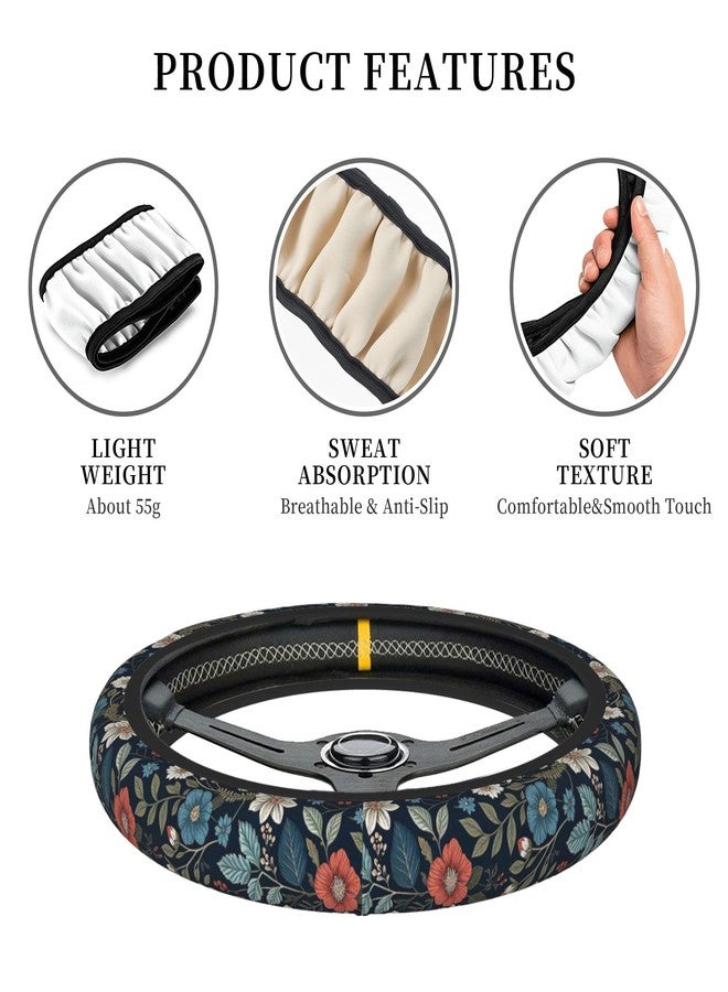 CTVSLFU Steering Wheel Cover Universal Fit Car Interior Accessories for Women Men 15 Inch Breathable Anti Slip Odorless Neoprene Steering Wheel Cover for Car Decor Protector - Vintage Colorful Flowers 014 - Image 2