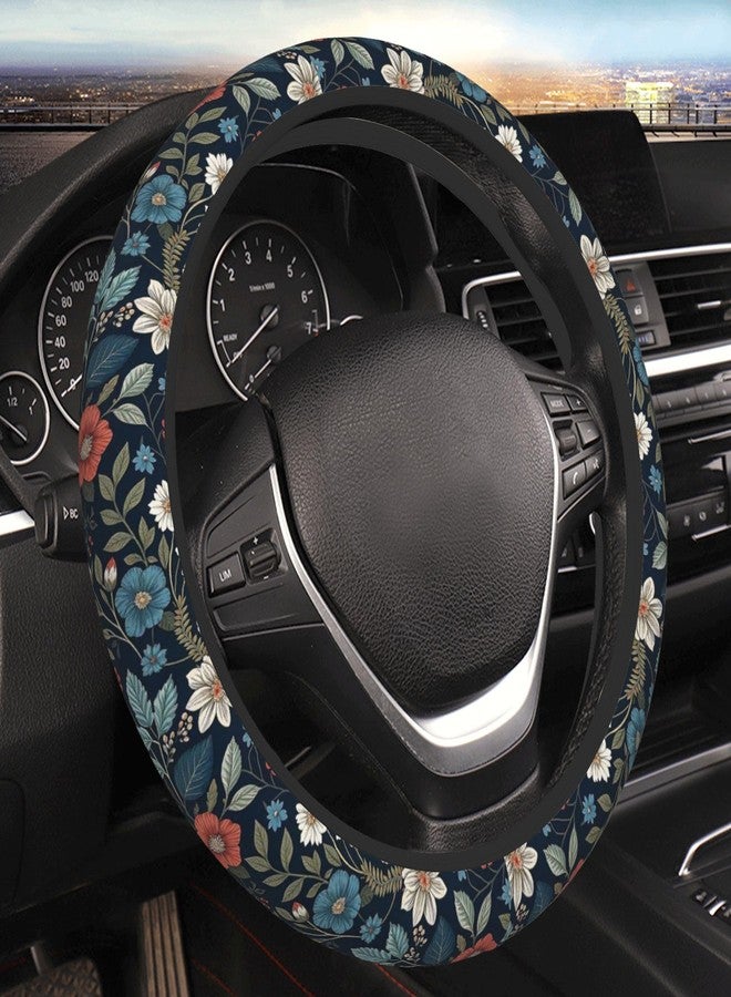 CTVSLFU Steering Wheel Cover Universal Fit Car Interior Accessories for Women Men 15 Inch Breathable Anti Slip Odorless Neoprene Steering Wheel Cover for Car Decor Protector - Vintage Colorful Flowers 014 - Image 1