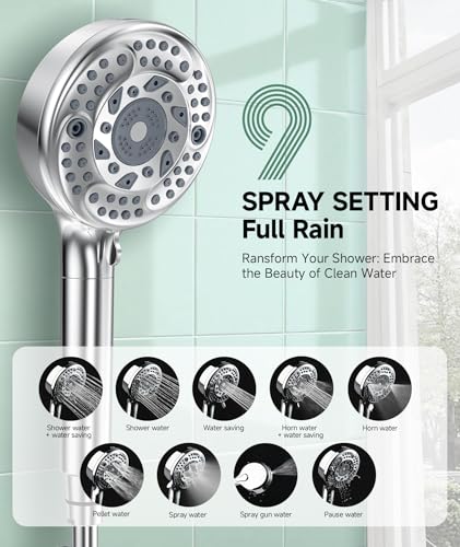 SunCleanse Filtered Shower Head with Handheld, 9-Spray Setting Detachable Showerhead with Filters, Shower Head for Hard Water - Filtered Chlorine, Improve Skin and Hair Texture, Chrome - Image 2