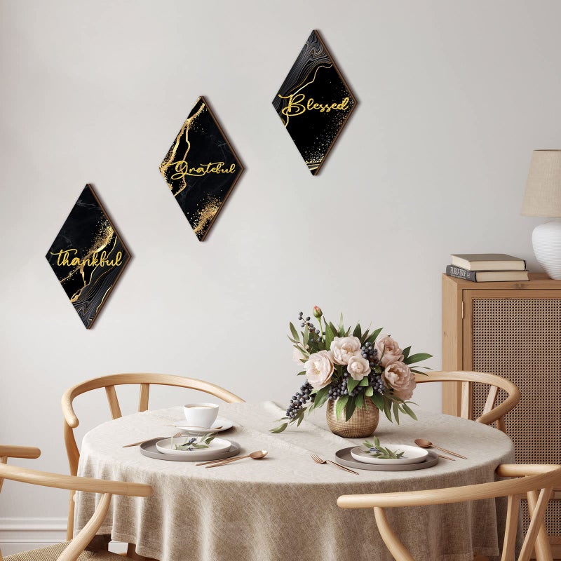 Qunclay 3 Pcs Marble Black and Gold Bathroom Wall Decor Thankful Grateful Blessed Wall Decor Farmhouse Rustic Art Wooden Bathroom Hanging Sign for Christmas Home Spa Room 11.8 x 6.7 Inch - Image 4