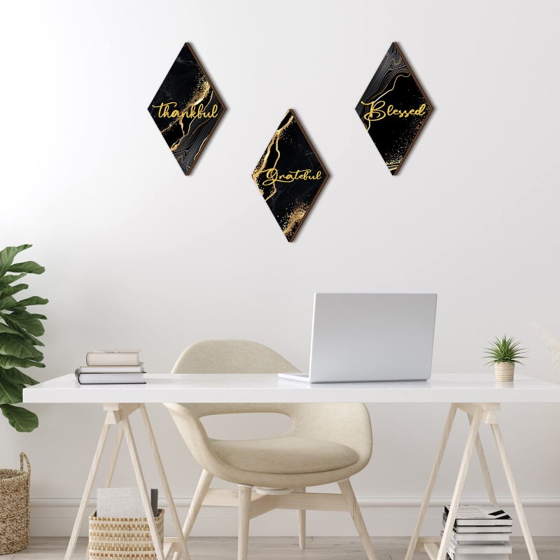 Qunclay 3 Pcs Marble Black and Gold Bathroom Wall Decor Thankful Grateful Blessed Wall Decor Farmhouse Rustic Art Wooden Bathroom Hanging Sign for Christmas Home Spa Room 11.8 x 6.7 Inch - Image 5