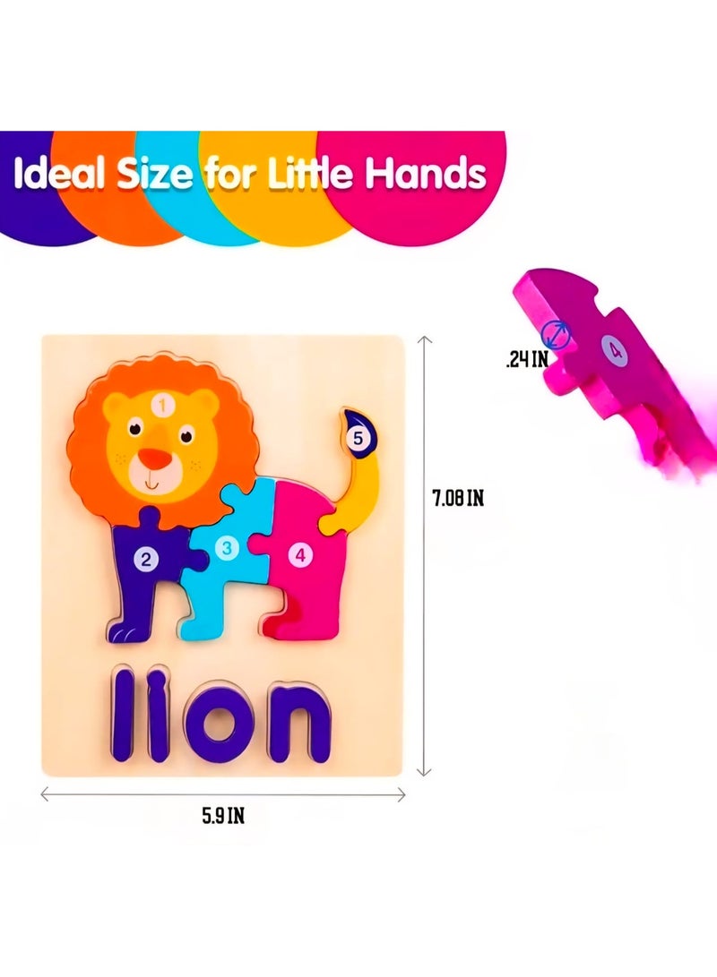 اي ديد بازل خشبي تعليمي للأطفال - شكل أسد ملونة بالأرقام والحروف - 5 قطع - مقاس 15×18 سم - Image 2