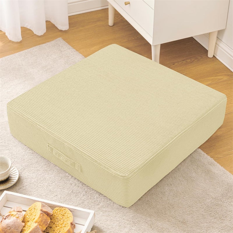 Wellsin Solid Square Floor Pillows for Adults Kids  Large Meditation Floor Pillow Seating Cushion with Thick Foam  Washable Velvet Cover 1 Pack 22x22x5 Inch Beige