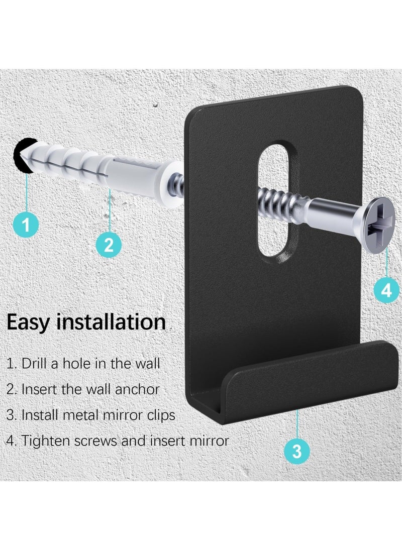 كابتن تيك مجموعة من 8 قطع من مشابك المرايا المعدنية، بقناة عريضة ومتينة، تأتي مع براغي لتثبيتها على الجدران، تستخدم لتثبيت المرايا ولوحات الإعلانات الخالية من الإطار وعروض البلاط. - Image 3