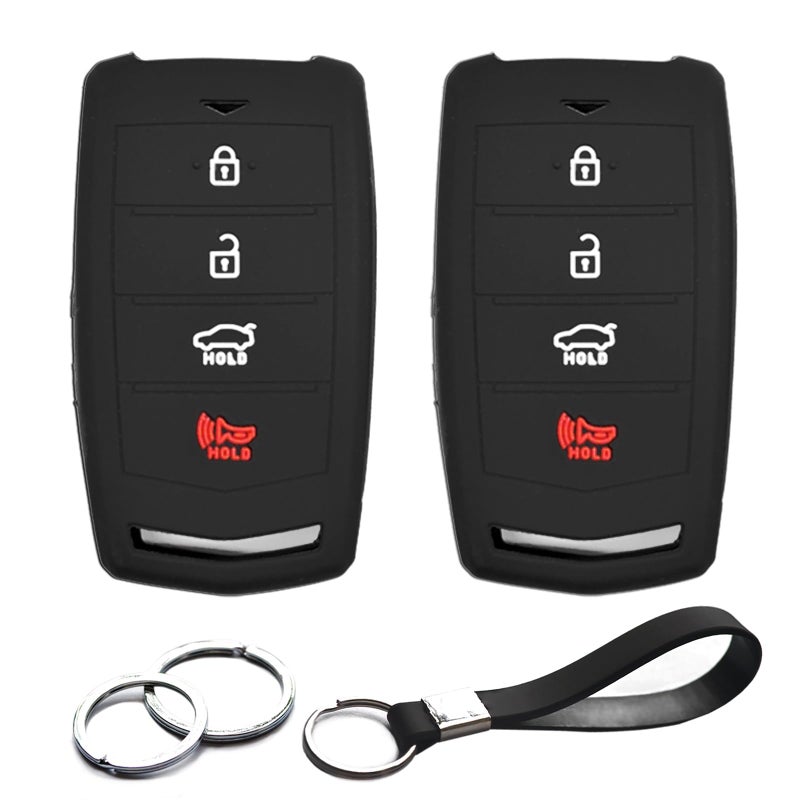 INFIPAR 2pcs Compatible with Hyundai Genesis G70 G80 G90 Smart 4 Buttons Black Key Fob Cover Case Key Chain Protector Keyless Remote Holder SY5HIFGEO4