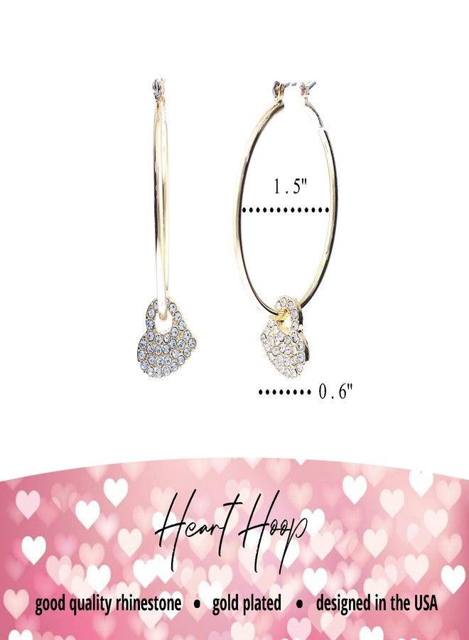 NTLX Hoop Earrings for Women - Drop Dangle Earring with Crystal Heart Charm - 14K Gold Plated - Modern & Simple - with Gift Box included (Gold/Crystal Heart) - Image 2