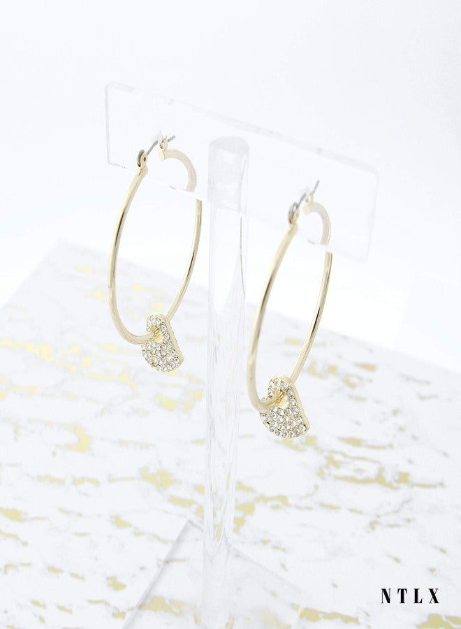 NTLX Hoop Earrings for Women - Drop Dangle Earring with Crystal Heart Charm - 14K Gold Plated - Modern & Simple - with Gift Box included (Gold/Crystal Heart) - Image 4